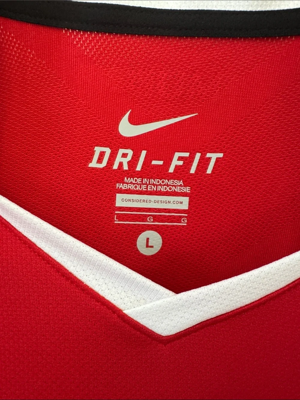 Nike Red and White Soccer Jersey with AON Sponsor